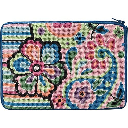 Stitch & Zip Needlepoint Cosmetic Purse Kit- Pastel Floral Paisley